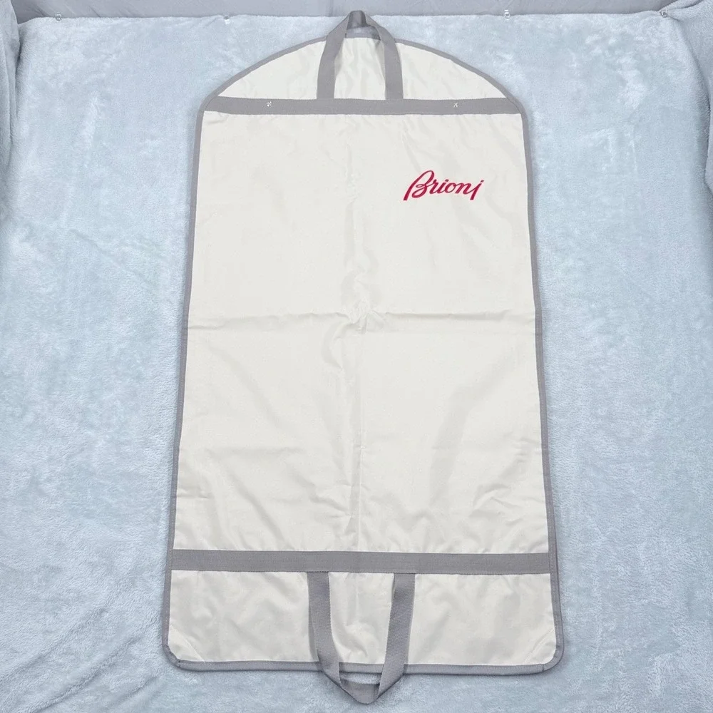 Brioni Garment Bag Cream Grey Logo Hanging Folding Suit Carrier Travel Cover 073